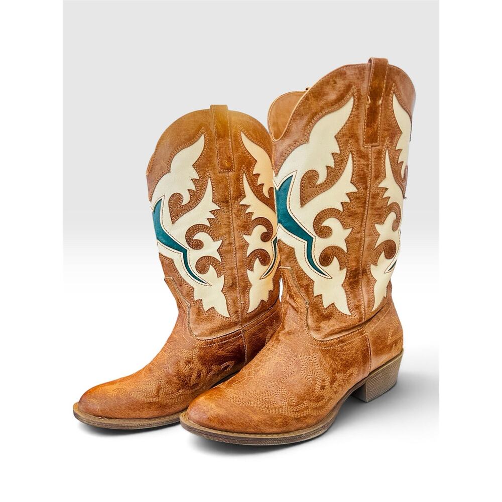 Matisse Stampede 2 Western Cowboy Boots Brown Turquoise Women’s 8.5 - Picture 11 of 16